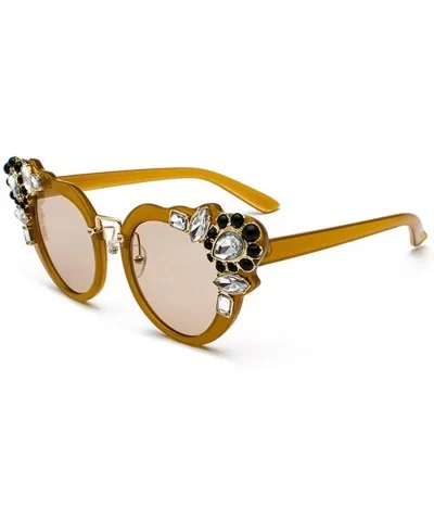 Ms. Oversized Frame Retro Cat Eye Sunglasses Fashion Design - Tea Box Tea - C818EQEY99X $7.47 Rimless