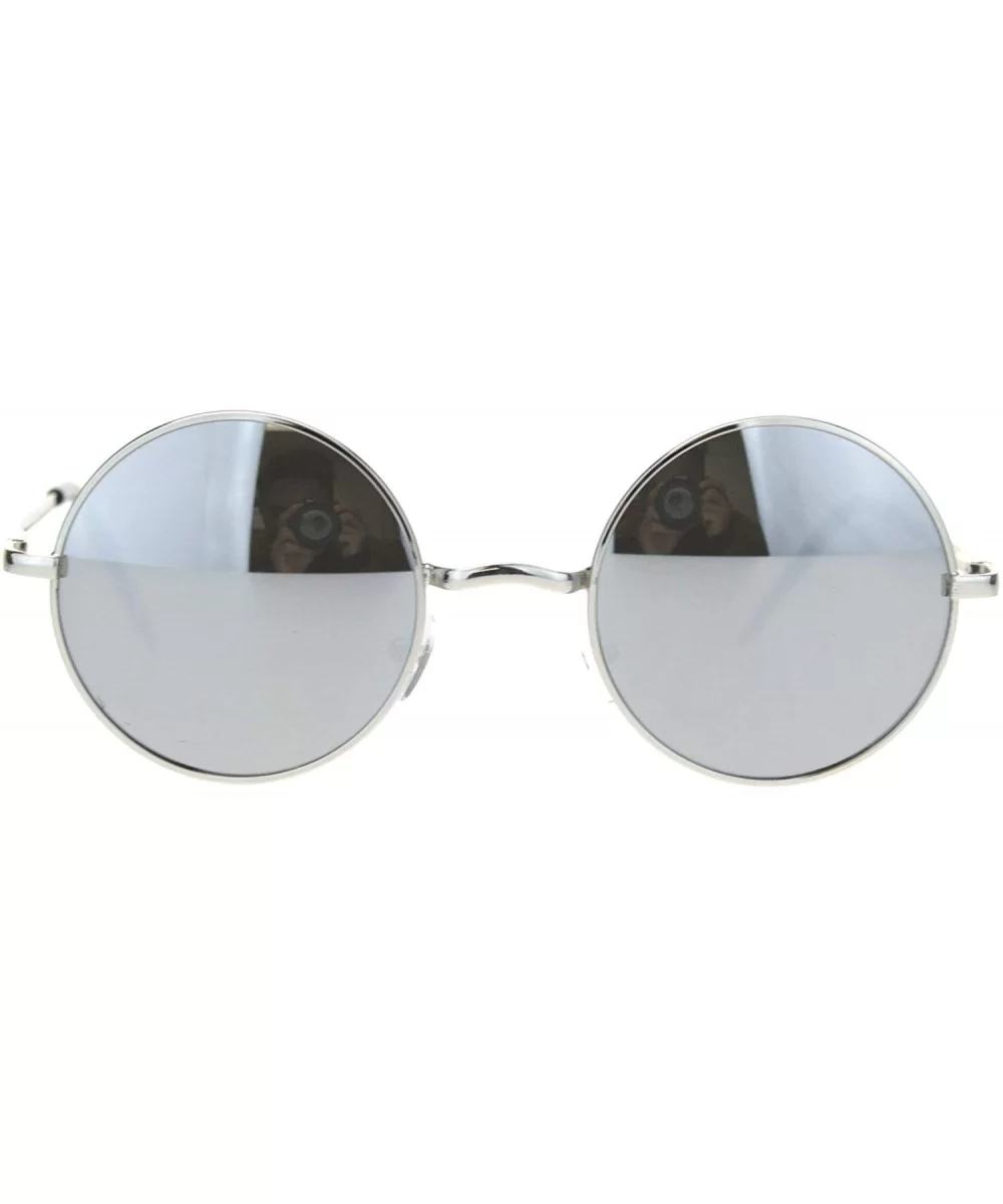 Mens Hippie Reflective Color Mirror Round Circle Lens Sunglasses - Silver Mirror - CH18Q26MKE7 $8.91 Round