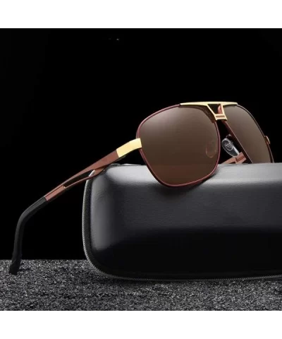 Classic Polarized Sunglasses Men Driving Aluminium Brown Frame Gold Brown - Silver Gray - CO18Y4SZKXM $10.39 Aviator