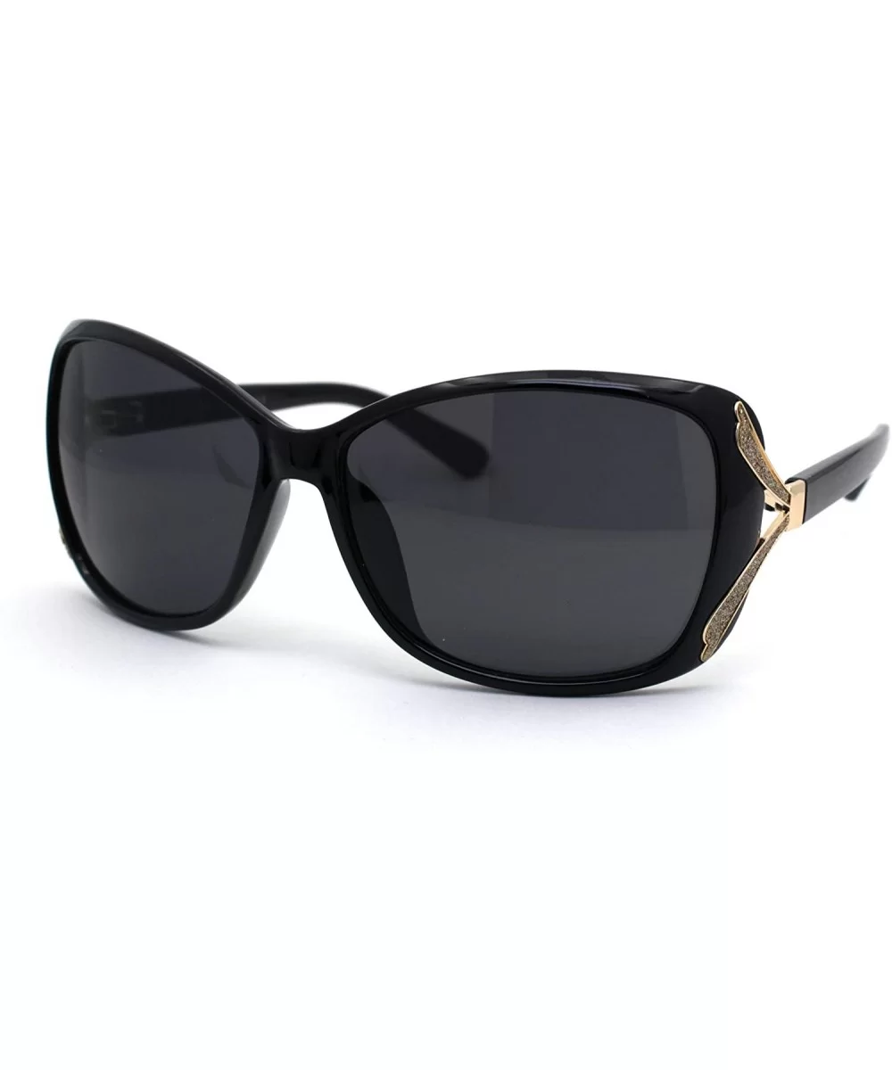 Womens Glitter Jewel Ribbon Hinge Butterfly Sunglasses - Black Gold Black - CE196U9MA0K $10.34 Butterfly