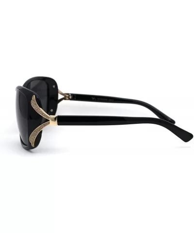 Womens Glitter Jewel Ribbon Hinge Butterfly Sunglasses - Black Gold Black - CE196U9MA0K $10.34 Butterfly