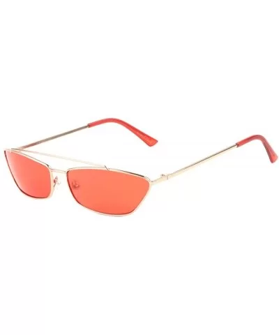 Thin Metal Frame Mid Lens Top Bar Geometric Cat Eye Sunglasses - Red - CJ1986IZ4LE $11.57 Cat Eye