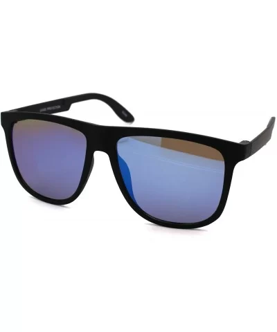 Mens Minimal Matte Sport Flat Top Rectangular Horn Sunglasses - Matte Black Blue Mirror - CK18ZCLGYQZ $6.84 Rectangular