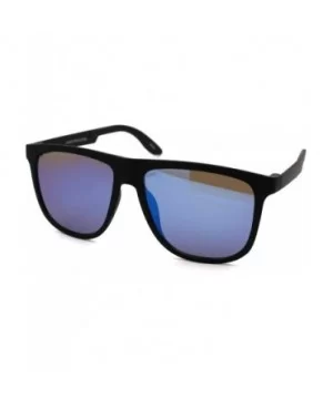 Mens Minimal Matte Sport Flat Top Rectangular Horn Sunglasses - Matte Black Blue Mirror - CK18ZCLGYQZ $6.84 Rectangular