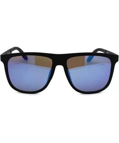 Mens Minimal Matte Sport Flat Top Rectangular Horn Sunglasses - Matte Black Blue Mirror - CK18ZCLGYQZ $6.84 Rectangular