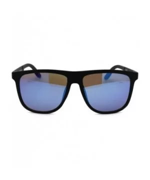 Mens Minimal Matte Sport Flat Top Rectangular Horn Sunglasses - Matte Black Blue Mirror - CK18ZCLGYQZ $6.84 Rectangular