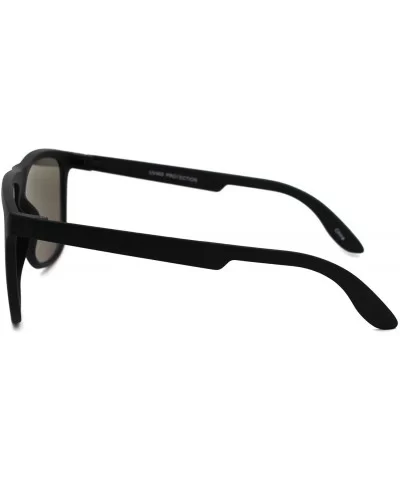 Mens Minimal Matte Sport Flat Top Rectangular Horn Sunglasses - Matte Black Blue Mirror - CK18ZCLGYQZ $6.84 Rectangular