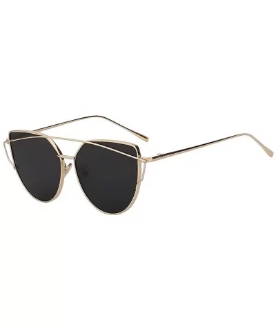 Women Oversized Cat Eye Metal Twin Beam Frame Sunglasses Colored Flat Lenses - Gold-smoke - CK18I6LEU45 $5.63 Oversized