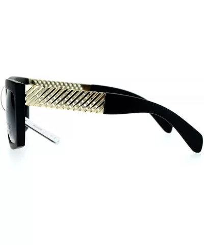 Retro Mafia Mobster Rectangular Waffle Cut Metal Chain Arm Sunglasses - Matte Black Gold - CY125RFV5VR $6.69 Rectangular