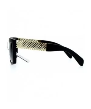 Retro Mafia Mobster Rectangular Waffle Cut Metal Chain Arm Sunglasses - Matte Black Gold - CY125RFV5VR $6.69 Rectangular