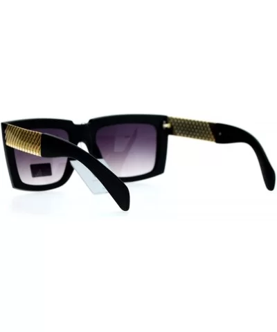 Retro Mafia Mobster Rectangular Waffle Cut Metal Chain Arm Sunglasses - Matte Black Gold - CY125RFV5VR $6.69 Rectangular