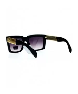 Retro Mafia Mobster Rectangular Waffle Cut Metal Chain Arm Sunglasses - Matte Black Gold - CY125RFV5VR $6.69 Rectangular