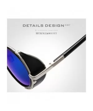 Retro Punk Round Sunglasses Leather Fashion Men and Women UV 400 Sunglasses - Gold Black - C318GMQZ53E $12.23 Round