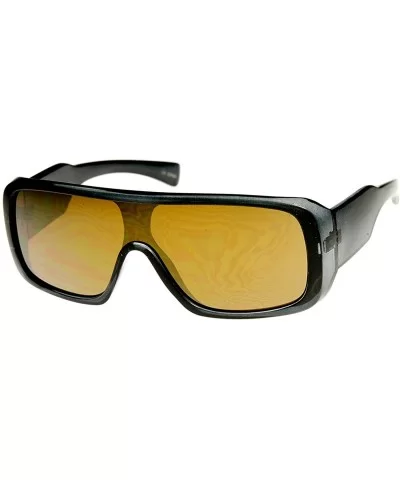 Rectangle Mono Flash Mirror Shield Lens Action Sports Sunglasses (Smoke Brown) - C711MV61U89 $6.16 Sport