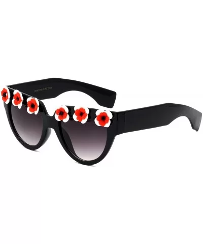 Round Cat Eye Flower Sunglasses - Black Front - CX196XGWI6I $12.23 Cat Eye