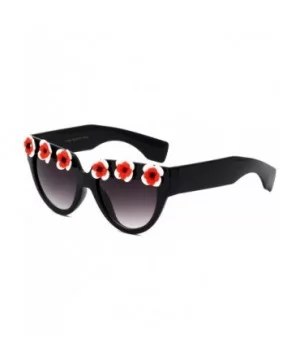 Round Cat Eye Flower Sunglasses - Black Front - CX196XGWI6I $12.23 Cat Eye