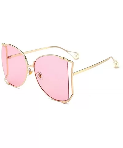 Alloy Oversized Sunglasses unisex 2018 New Fashion Luxury Hollow Frame Shades With Pearl - Pink - CV189OCNICY $8.19 Oversized