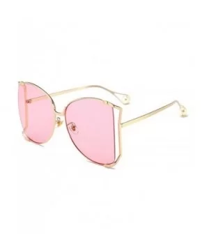 Alloy Oversized Sunglasses unisex 2018 New Fashion Luxury Hollow Frame Shades With Pearl - Pink - CV189OCNICY $8.19 Oversized