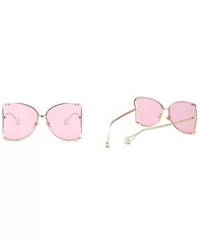 Alloy Oversized Sunglasses unisex 2018 New Fashion Luxury Hollow Frame Shades With Pearl - Pink - CV189OCNICY $8.19 Oversized