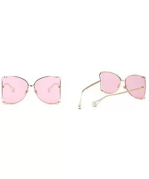 Alloy Oversized Sunglasses unisex 2018 New Fashion Luxury Hollow Frame Shades With Pearl - Pink - CV189OCNICY $8.19 Oversized