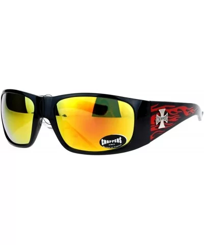 Flame Sunglasses Wrap Around Shield Frame Biker Shades UV 400 - Black Red - CN188TRO434 $6.03 Wrap