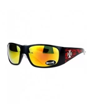 Flame Sunglasses Wrap Around Shield Frame Biker Shades UV 400 - Black Red - CN188TRO434 $6.03 Wrap