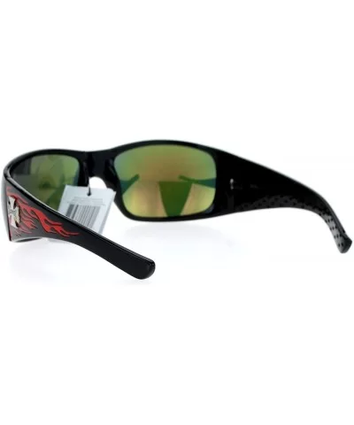 Flame Sunglasses Wrap Around Shield Frame Biker Shades UV 400 - Black Red - CN188TRO434 $6.03 Wrap