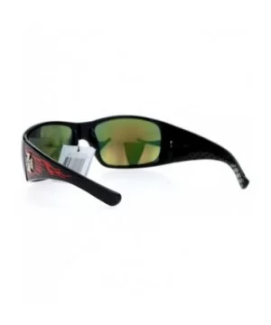 Flame Sunglasses Wrap Around Shield Frame Biker Shades UV 400 - Black Red - CN188TRO434 $6.03 Wrap