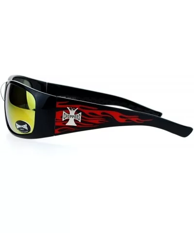 Flame Sunglasses Wrap Around Shield Frame Biker Shades UV 400 - Black Red - CN188TRO434 $6.03 Wrap