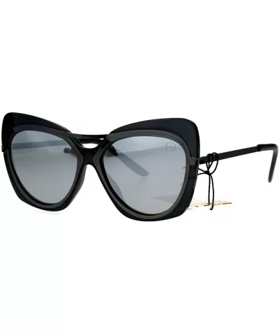 Womens Retro Unique Bat Shape Double Rim Cat Eye Sunglasses - Black Silver Mirror - CI17YYLDI03 $9.47 Cat Eye