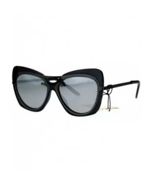 Womens Retro Unique Bat Shape Double Rim Cat Eye Sunglasses - Black Silver Mirror - CI17YYLDI03 $9.47 Cat Eye