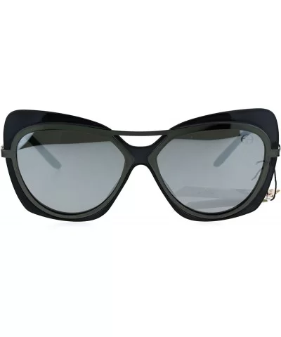 Womens Retro Unique Bat Shape Double Rim Cat Eye Sunglasses - Black Silver Mirror - CI17YYLDI03 $9.47 Cat Eye