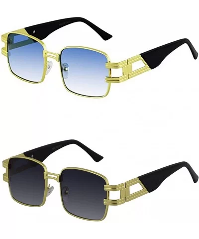 CLASSIC VINTAGE RETRO HIP HOP RAPPER Style SUNGLASSES Square Gold Frame - 2 Pack Blue and Black Gradient - CG197IRQMAS $17.16...