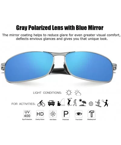 Rectangular Polarized Sunglasses Al-Mg Alloy Temple Spring Hinge UV400 - Silver - CI18CGO9XW7 $12.58 Oval