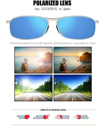 Rectangular Polarized Sunglasses Al-Mg Alloy Temple Spring Hinge UV400 - Silver - CI18CGO9XW7 $12.58 Oval