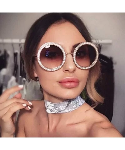 Round Oversized Rhinestone Sunglasses for Women Diamond Shades - A - C518RXKNDCD $8.63 Oval