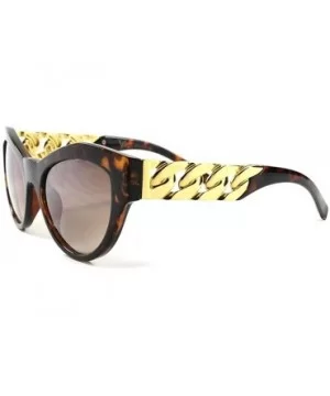 Tortoise Designer Fashion Elegant Gold Chain Arm Womens Sexy Cat Eye Sunglasses - CB1802O8DKW $8.06 Cat Eye