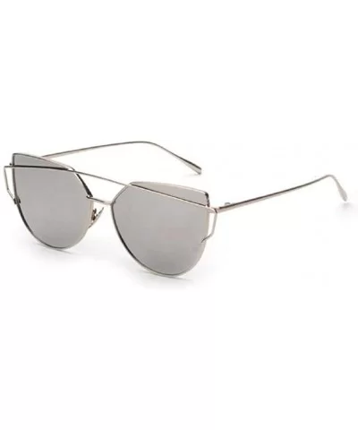 Fashion Twin-Beams Classic Women Metal Frame Mirror Sunglasses Cat Eye Glasses Silver - CM18O3T3OWQ $5.11 Cat Eye