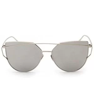 Fashion Twin-Beams Classic Women Metal Frame Mirror Sunglasses Cat Eye Glasses Silver - CM18O3T3OWQ $5.11 Cat Eye