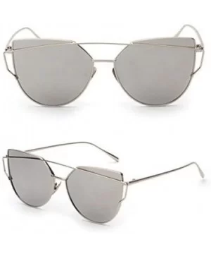 Fashion Twin-Beams Classic Women Metal Frame Mirror Sunglasses Cat Eye Glasses Silver - CM18O3T3OWQ $5.11 Cat Eye