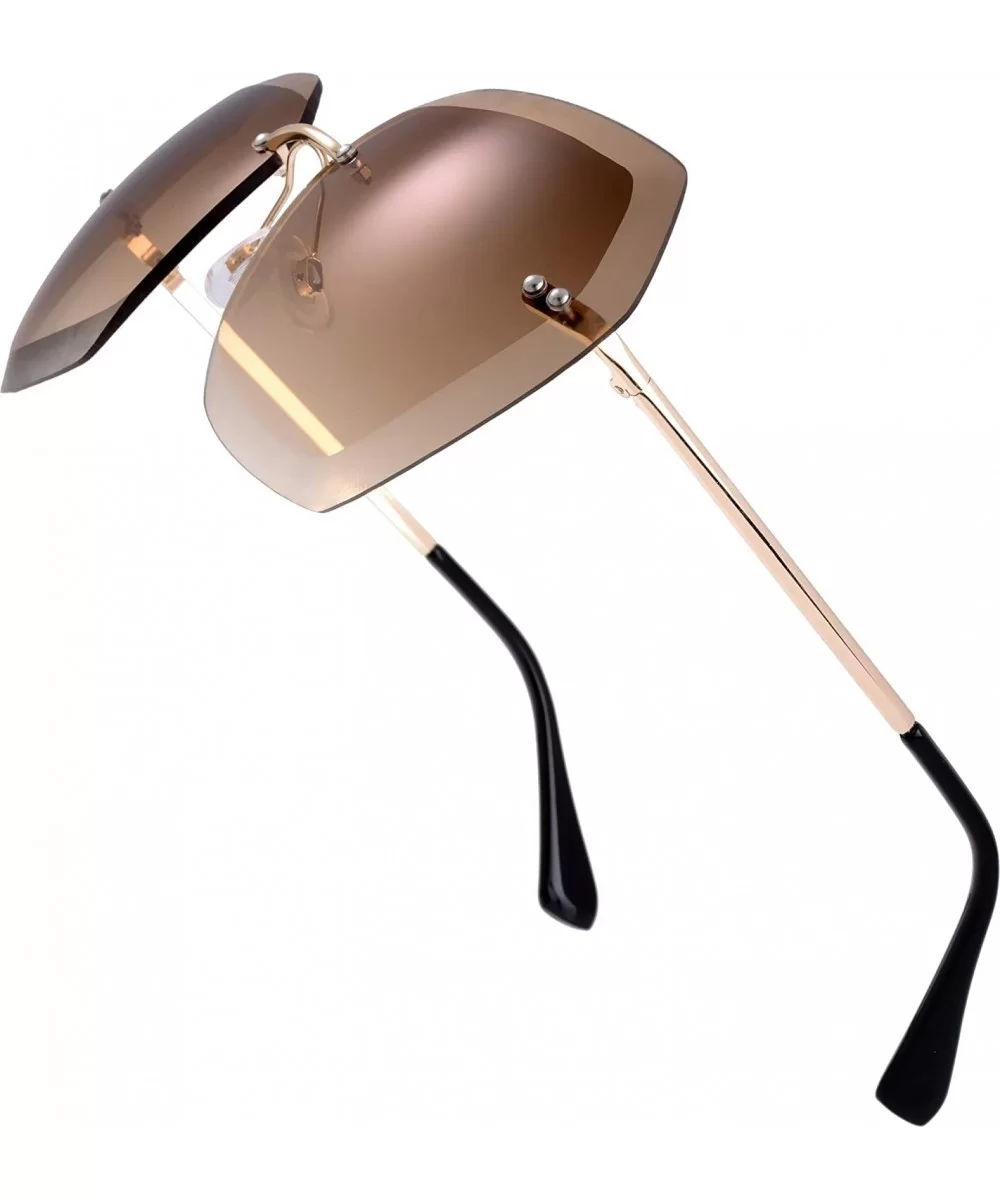 Sunglasses For Women Oversized Rimless Diamond Cutting Lens Sun Glasses - Exquisite Packaging - 965809-gold - CJ18AQH6C4G $7....