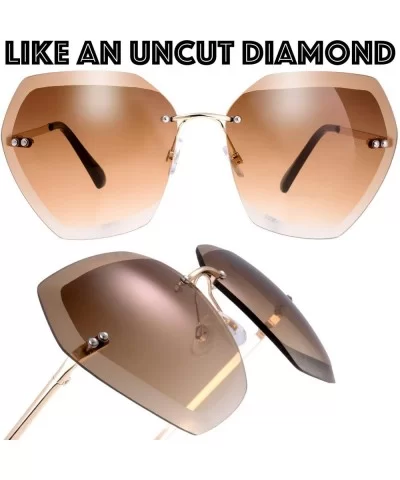 Sunglasses For Women Oversized Rimless Diamond Cutting Lens Sun Glasses - Exquisite Packaging - 965809-gold - CJ18AQH6C4G $7....