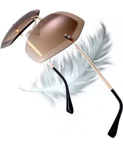 Sunglasses For Women Oversized Rimless Diamond Cutting Lens Sun Glasses - Exquisite Packaging - 965809-gold - CJ18AQH6C4G $7....