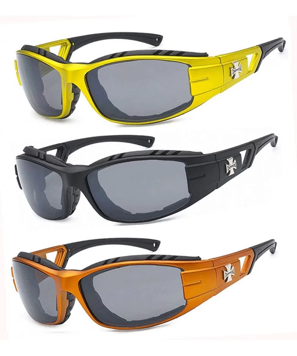 3 Pairs Padded Foam Wind Resistant Riding Sunglasses - Yellow/Black/Orange - CT12O5WR73V $14.69 Wrap