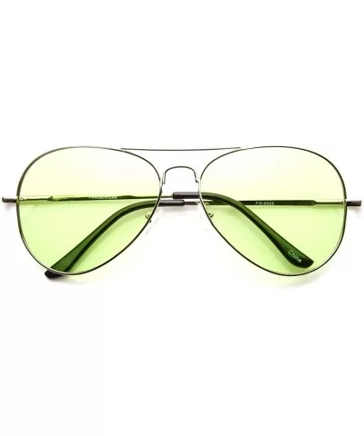 Colorful Premium Silver Metal Aviator Glasses with Color Lens Sunglasses (Green) - CO11ESILRPT $9.12 Aviator