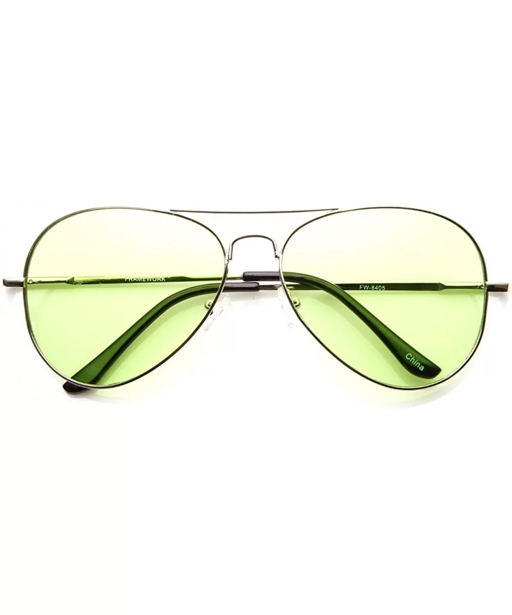 Colorful Premium Silver Metal Aviator Glasses with Color Lens Sunglasses (Green) - CO11ESILRPT $9.12 Aviator