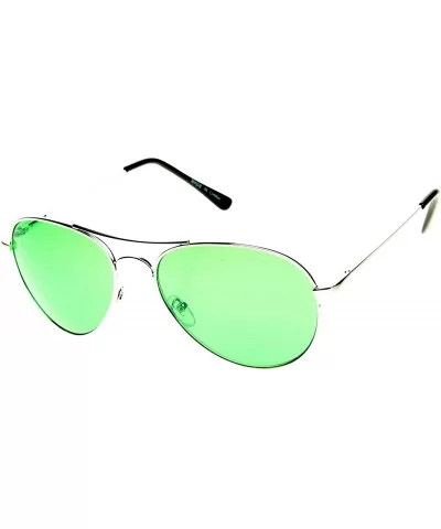 Colorful Premium Silver Metal Aviator Glasses with Color Lens Sunglasses (Green) - CO11ESILRPT $9.12 Aviator