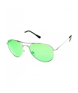 Colorful Premium Silver Metal Aviator Glasses with Color Lens Sunglasses (Green) - CO11ESILRPT $9.12 Aviator