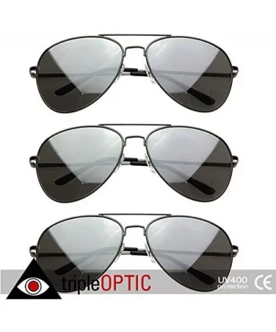 Mirrored Aviator Sunglasses for Men Women Military Sunglasses - 3-pack (Gunmetal) - CU122KBACZZ $11.33 Oversized