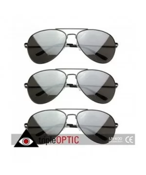 Mirrored Aviator Sunglasses for Men Women Military Sunglasses - 3-pack (Gunmetal) - CU122KBACZZ $11.33 Oversized